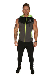 Urban Range Sleeveless Zip Hoodie - Black, Grey & Neon