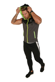 Urban Range Sleeveless Zip Hoodie - Black, Grey & Neon