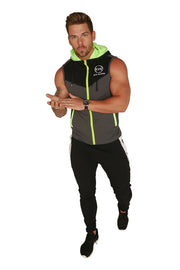 Urban Range Sleeveless Zip Hoodie - Black, Grey & Neon