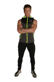 Urban Range Sleeveless Zip Hoodie - Black, Grey & Neon