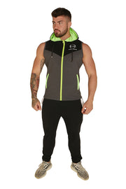 Urban Range Sleeveless Zip Hoodie - Black, Grey & Neon