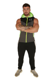 Urban Range Sleeveless Zip Hoodie - Black, Grey & Neon