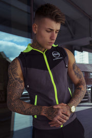 Urban Range Sleeveless Zip Hoodie - Black, Grey & Neon